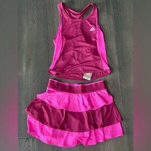 Adidas Girls Tennis Skirt & Tank Outfit Set Pink Size Medium New with Tags